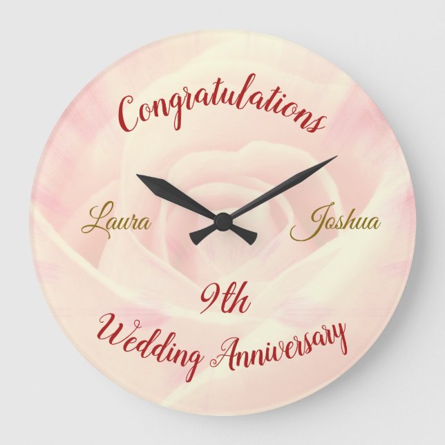 Reloj Redondo Grande Personalised 9th Wedding Anniversary Large Clock (Anverso)