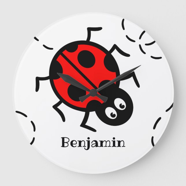 Reloj Redondo Grande Personalised Ladybird Pattern Wall Clock (Anverso)