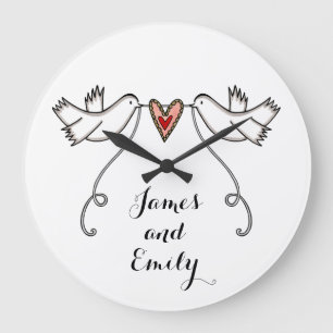 Reloj Redondo Grande Personalised White Doves Wedding Gift Acrylic 