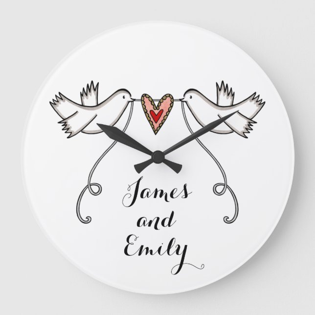 Reloj Redondo Grande Personalised White Doves Wedding Gift Acrylic  (Anverso)