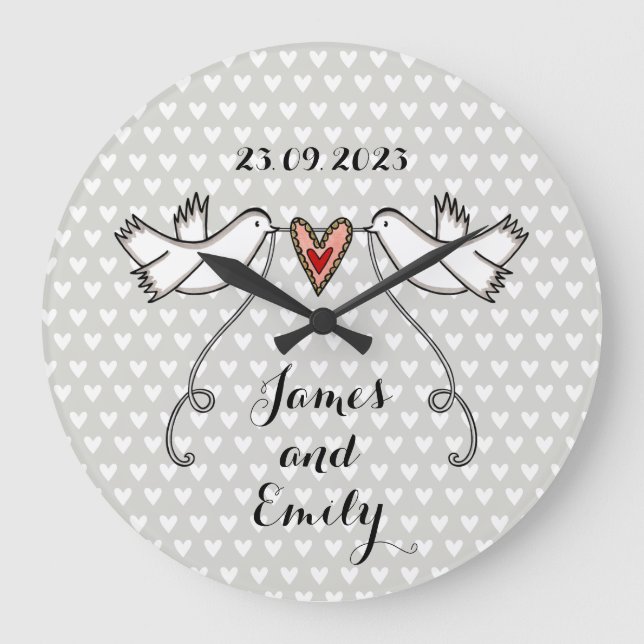 Reloj Redondo Grande Personalised White Doves Wedding Gift Acrylic Larg (Anverso)