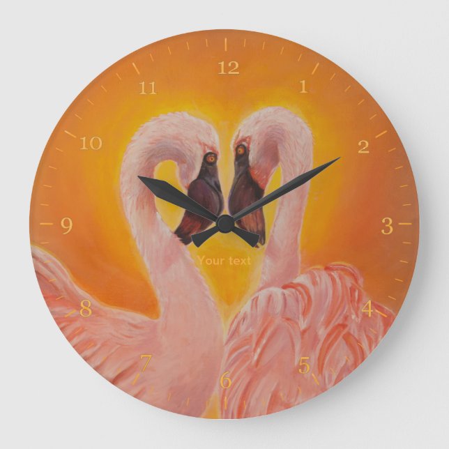 Reloj Redondo Grande Personaliza dos flamencos amor corazón danza (Anverso)