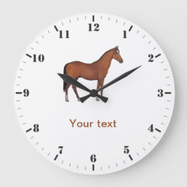 Reloj Redondo Grande Personaliza el lindo animal de caballo marrón de p