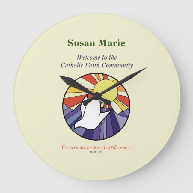 Reloj Redondo Grande Personaliza el nombre, RCIA Dove Circle en amarill (Anverso)