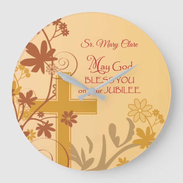 Reloj Redondo Grande Personaliza, Jubilee Aniversario Nun Cross, Swirls (Anverso)