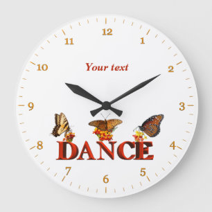 Reloj Redondo Grande Personaliza señal de baile con mariposas