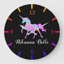 Reloj Redondo Grande Personaliza Tu Unicornio Colorido