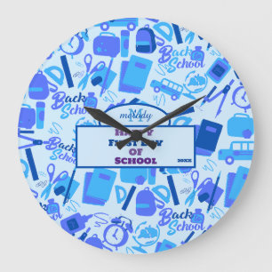 Reloj Redondo Grande personalizable azul de moda Volver al patrón escol