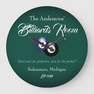 Reloj Redondo Grande Personalizable Billiards Pool Table Room Pub Bar