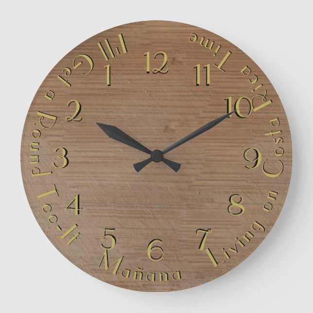 Reloj Redondo Grande Personalizable de madera gastada retrógradamente (Anverso)