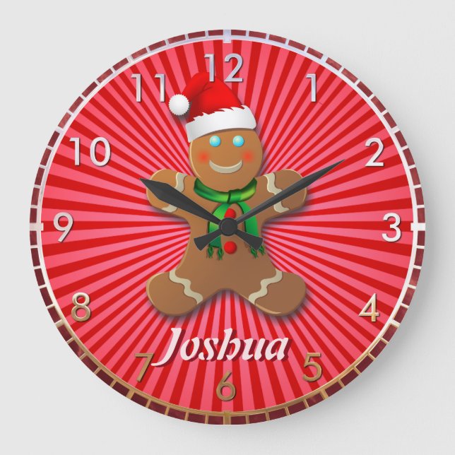 Reloj Redondo Grande Personalizable Gingerbread Man (Anverso)