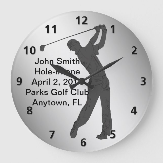 Reloj Redondo Grande Personalizable Hole-in-one Golf Swinger (Anverso)
