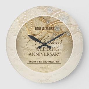 Reloj Redondo Grande Personalizable, Perlas del 50 aniversario Boda