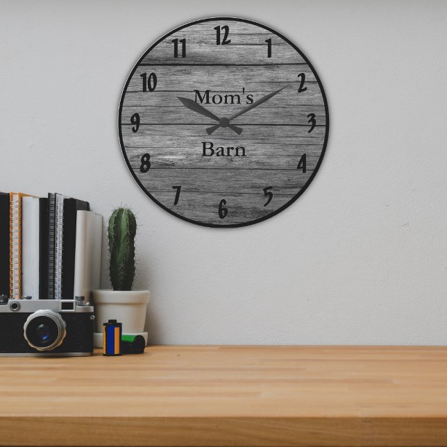 Reloj Redondo Grande Personalizable Rústico De Madera Oscura Y Gris (Subido por el creador)