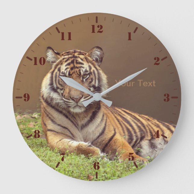 Reloj Redondo Grande Personalización de la fotografía del tigre animal  (Anverso)