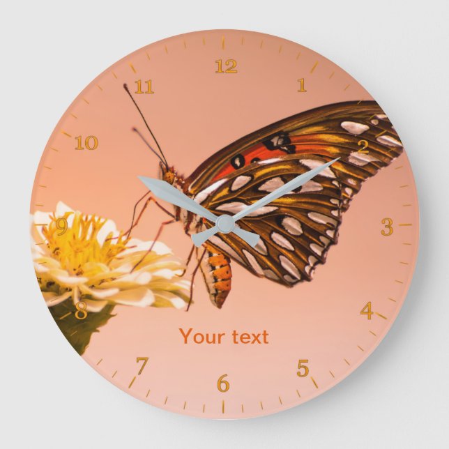 Reloj Redondo Grande Personalización de la mariposa de la pasión sobre  (Anverso)