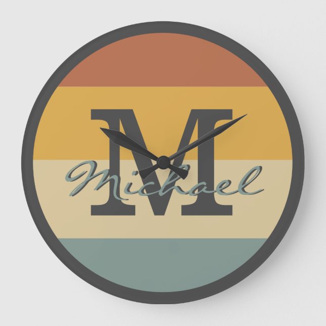 Reloj Redondo Grande Personalización de las iniciales de nombres rústic (Anverso)