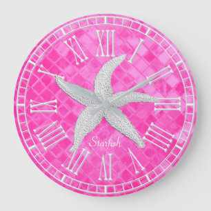 Reloj Redondo Grande Personalización de vidrio blanco de pez estrella r