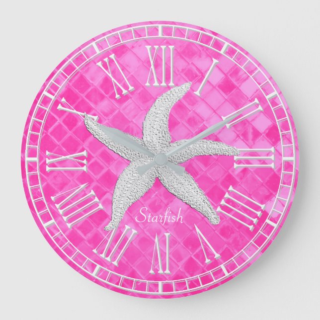 Reloj Redondo Grande Personalización de vidrio blanco de pez estrella r (Anverso)