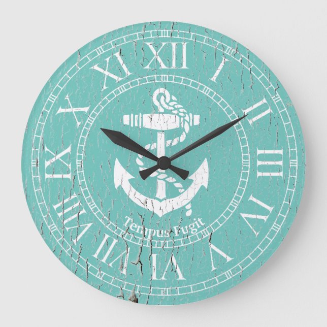 Reloj Redondo Grande Personalización del ancla blanca meteorológica (Anverso)