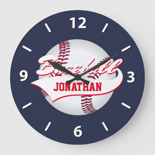 Reloj Redondo Grande Personalización del béisbol (Anverso)