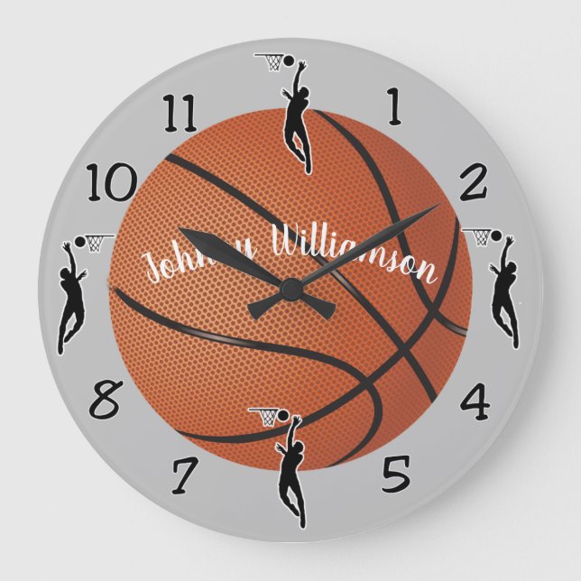Reloj Redondo Grande Personalización del deporte de baloncesto con nomb (Anverso)