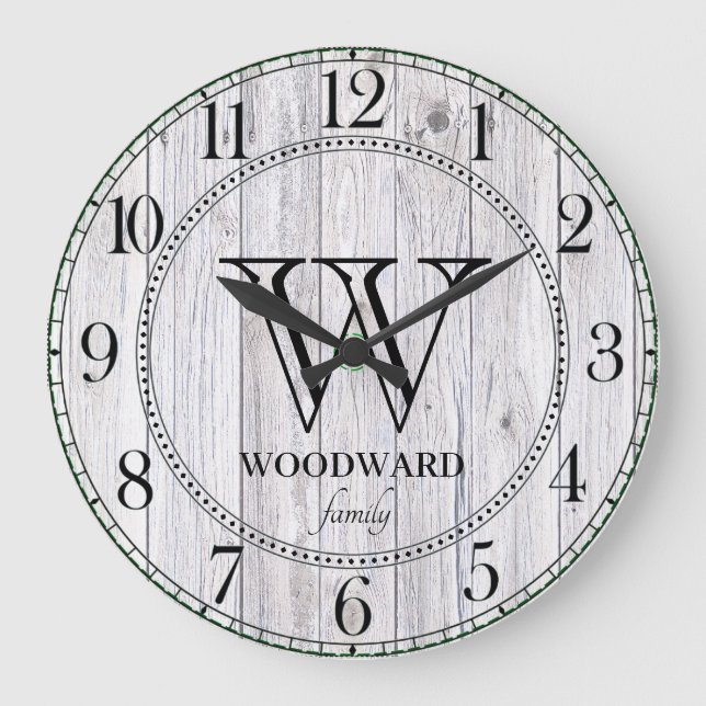 Reloj Redondo Grande Personalizada la granja Rustic Wood Shiplap Farmho (Anverso)