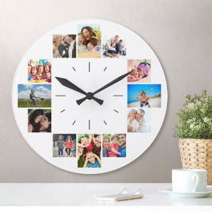 Reloj Redondo Grande Personalizado 12 Mantener blanco al Collage de fot