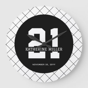 Reloj Redondo Grande Personalizado 21º cumpleaños Moderno y elegante