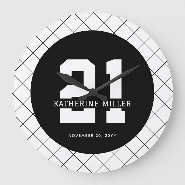 Reloj Redondo Grande Personalizado 21º cumpleaños Moderno y elegante (Anverso)