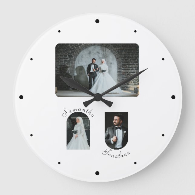 Reloj Redondo Grande Personalizado 3 Boda fotográfico Pared Wall Clock (Anverso)