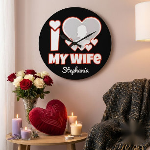 Reloj Redondo Grande Personalizado Amo a Mi Esposa – Agregar Nombre y F