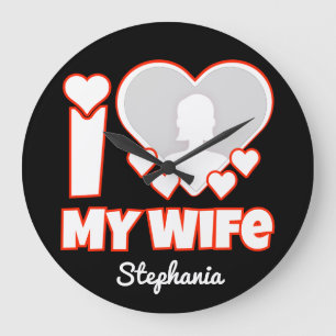 Reloj Redondo Grande Personalizado Amo A Mi Esposa - Añadir Nombre y Fo
