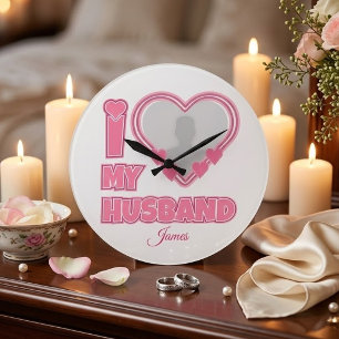 Reloj Redondo Grande Personalizado Amo a mi esposo - Agregar foto y nom