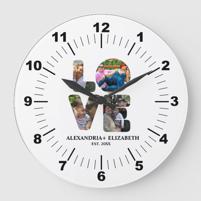 Reloj Redondo Grande Personalizado amor moderno 4 collage de fotos para (Anverso)