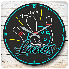 Reloj Redondo Grande Personalizado AÑADIR NOMBRE Retro Bowler Lanes