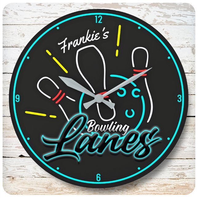 Reloj Redondo Grande Personalizado AÑADIR NOMBRE Retro Bowler Lanes (Subido por el creador)