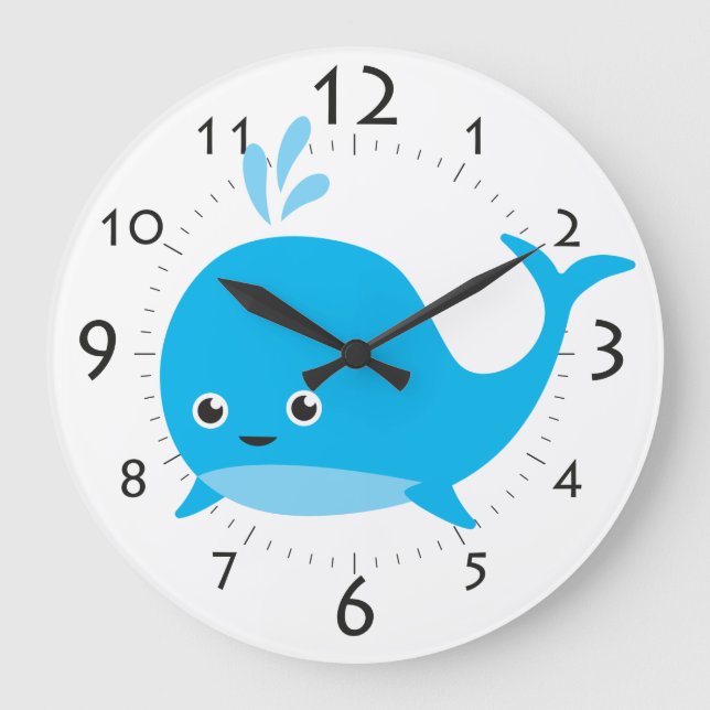 Reloj Redondo Grande Personalizado Azul Whale Cute Kids Room (Anverso)