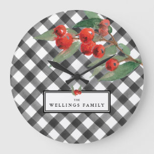 Reloj Redondo Grande Personalizado blanco del apellido del negro de la