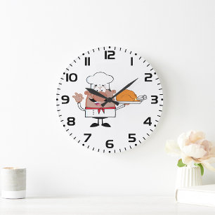 Reloj Redondo Grande Personalizado Chef Holding Roast Turkey