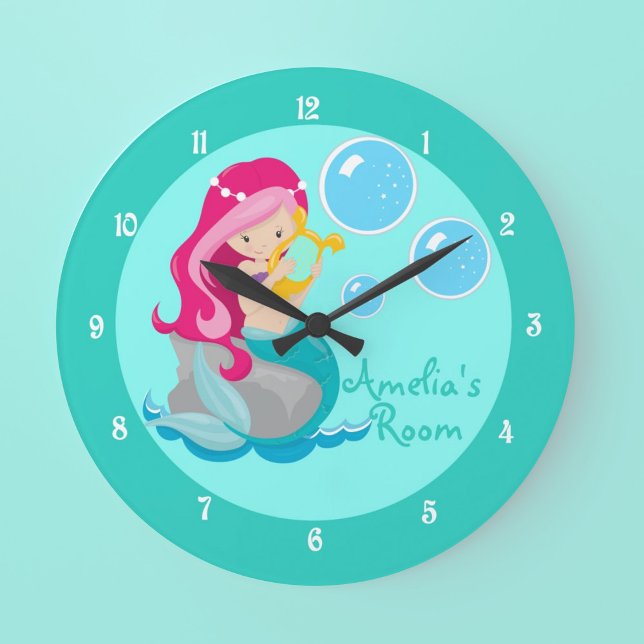 Reloj Redondo Grande Personalizado Chica Sirena Verde azulado (Subido por el creador)