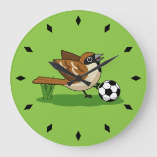 Reloj Redondo Grande Personalizado Cute Sparrow Jugando Fútbol