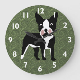 Reloj Redondo Grande Personalizado de Boston Terrier