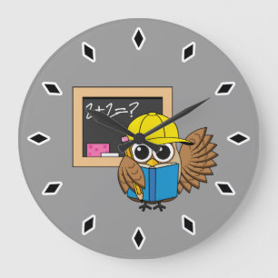 Reloj Redondo Grande Personalizado de Búho Estudiantil Cute