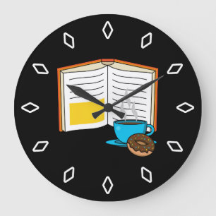 Reloj Redondo Grande Personalizado de Café y Donut para Libros