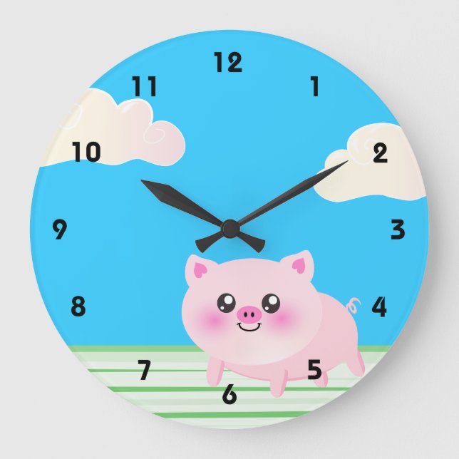Reloj Redondo Grande Personalizado de cerdo (Anverso)