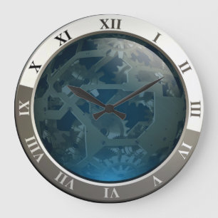Reloj Redondo Grande Personalizado de circuitos azules y engranajes