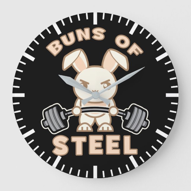 Reloj Redondo Grande Personalizado De Conejito En Curso - Buns Of Steel (Anverso)