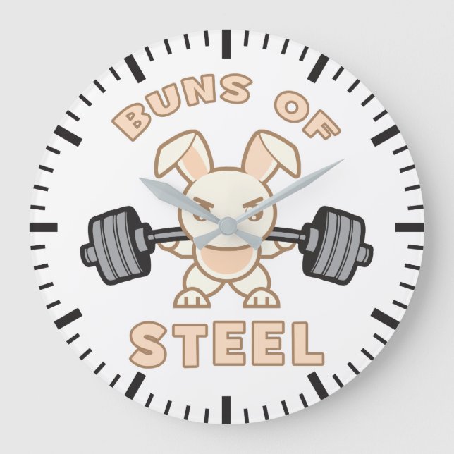 Reloj Redondo Grande Personalizado De Conejito En Curso - Buns Of Steel (Anverso)