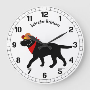 Reloj Redondo Grande Personalizado de Cowboy de Labrador Negro